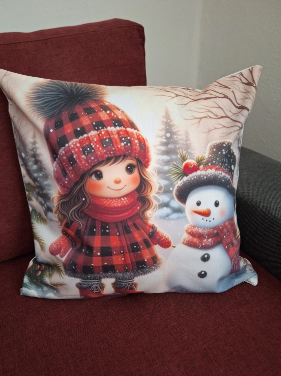 Povlak na polštářek holčička a sněhulák 2