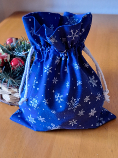 Vánoční pytlík, modrý bílé vločky